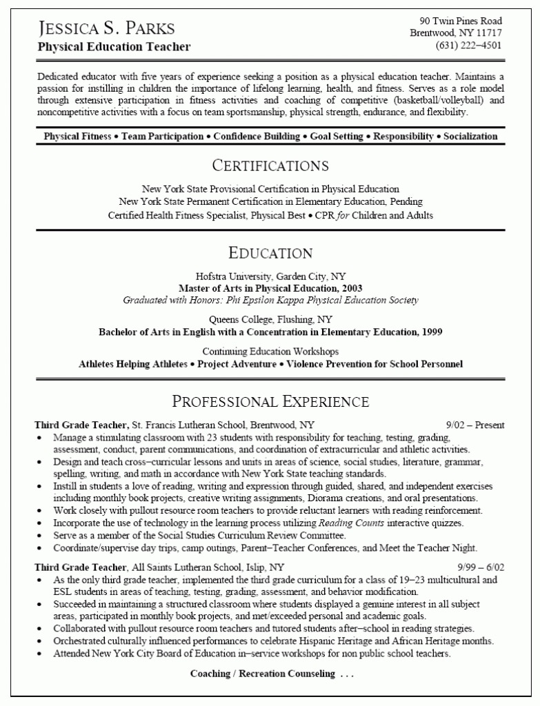 Physical Education Teacher Resume Examples Tipss Und Vorlagen New