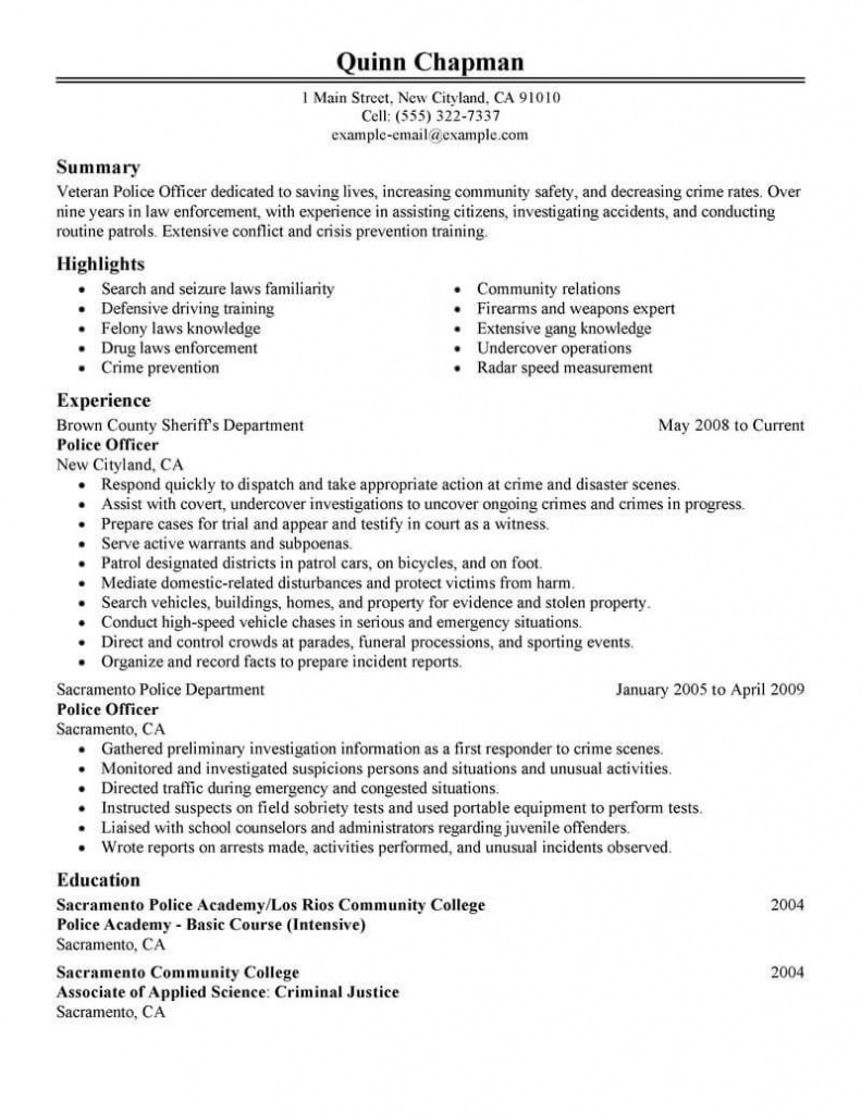 Police Officer Resume Objective Statement - Erha.yasamayolver