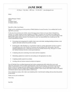 Public Relations Account Executive Cover Letter