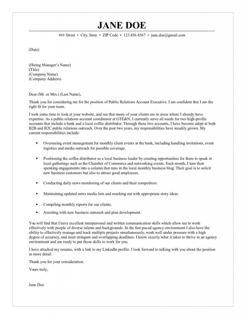 Public Relations Account Executive Cover Letter