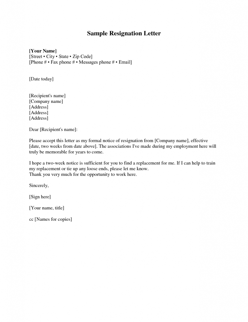 Resignation Letter 2 Week Notice | Gplusnick