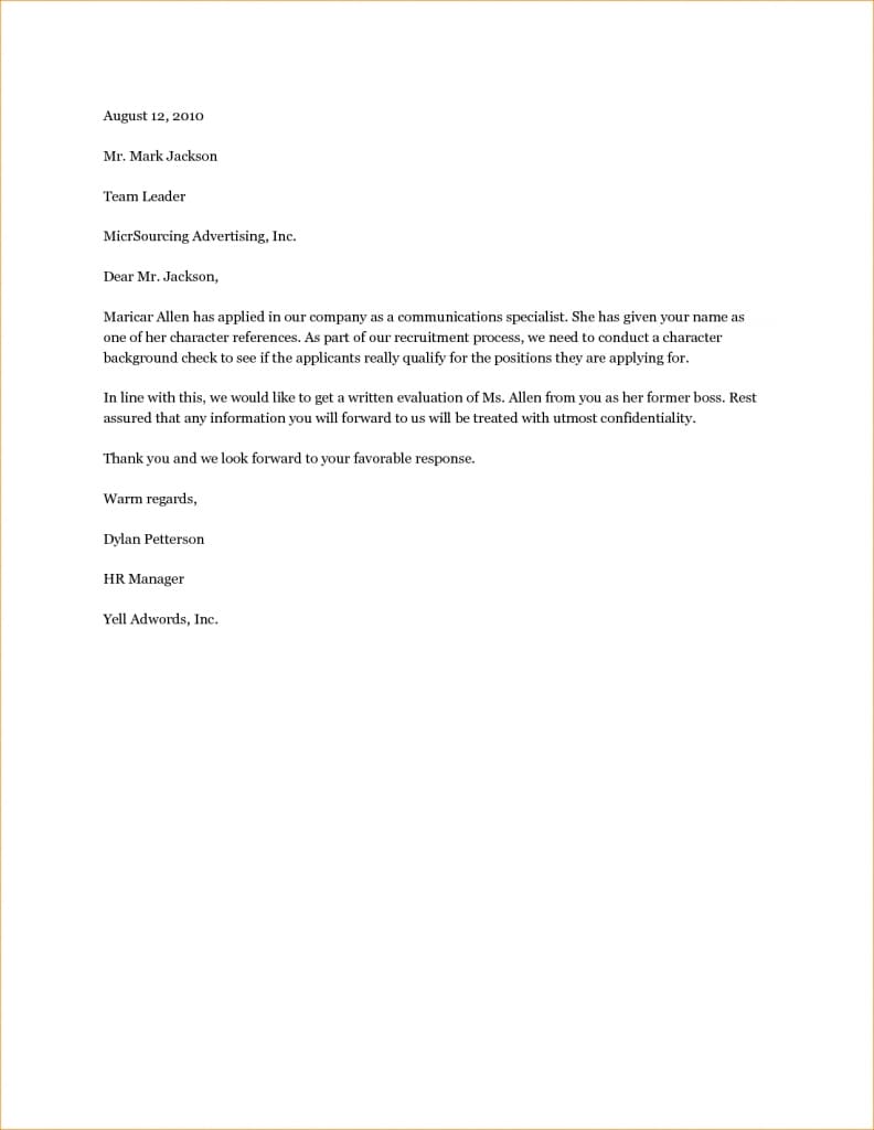 Sample Character Reference Letter | Gplusnick