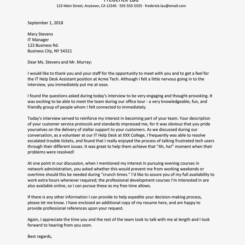 Sample Group Interview Thank You Letter