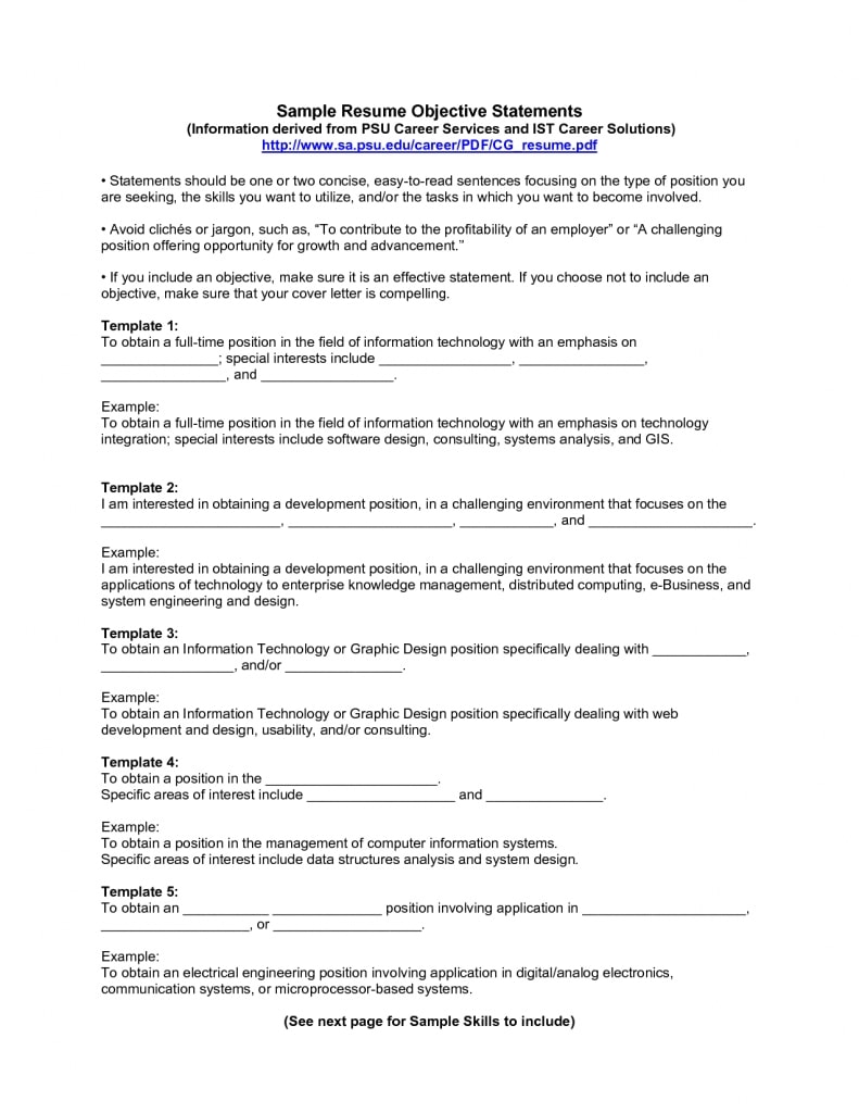 Sample Objective Statements Eymir Mouldings Co Resume Statement