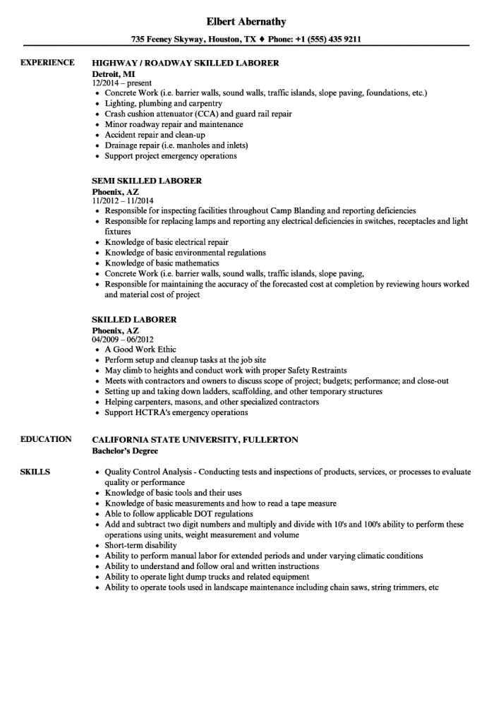 Skilled Laborer Resume Samples Velvet Jobs Labourer Examples S