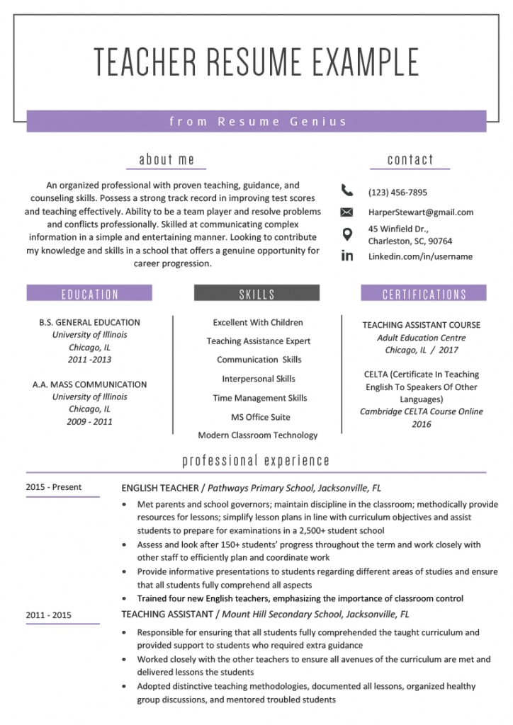 Teacher Resume Samples &amp; Writing Guide | Resume Genius