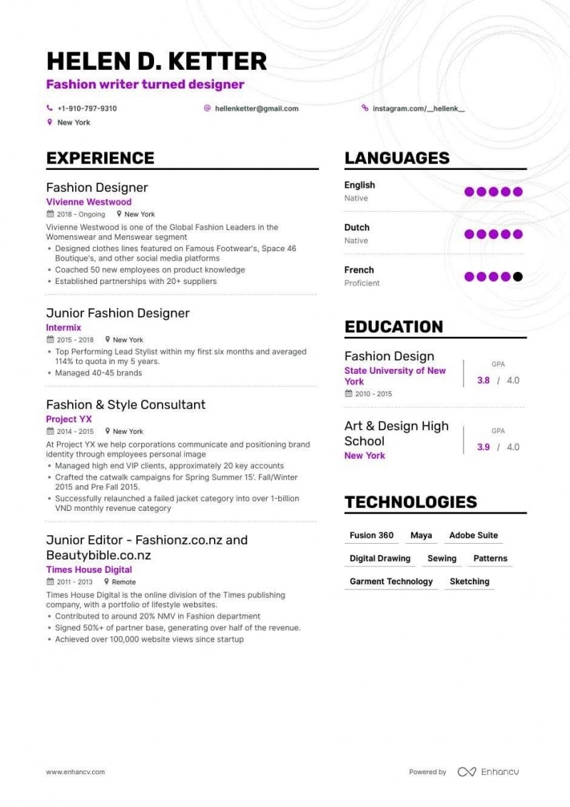 Fashion Resumes Examples