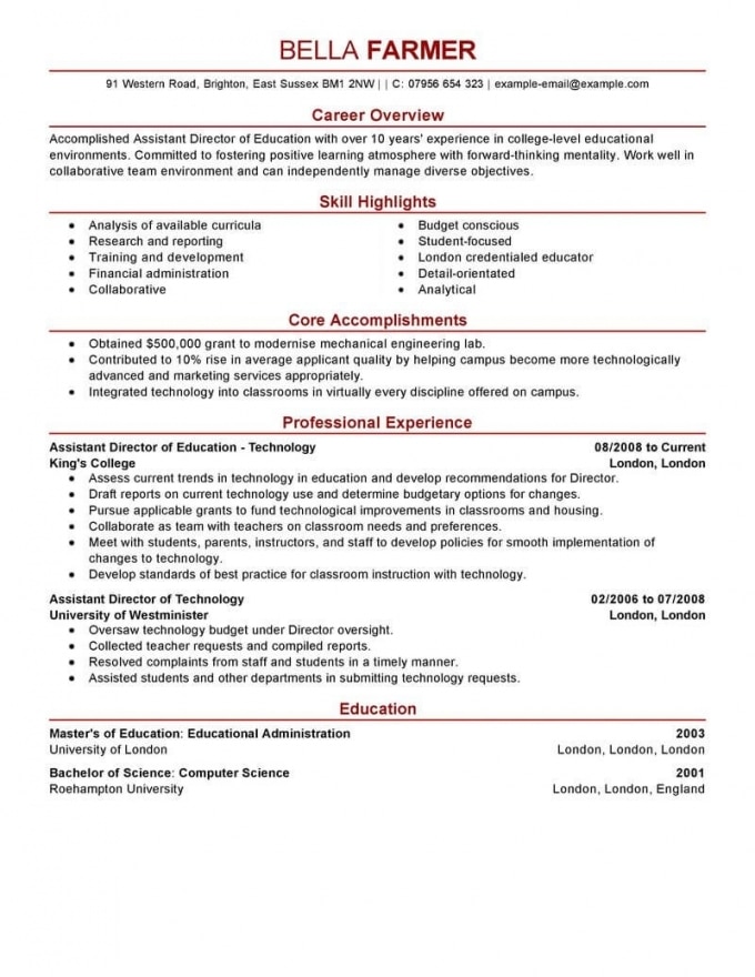 Examples Of Education Resumes