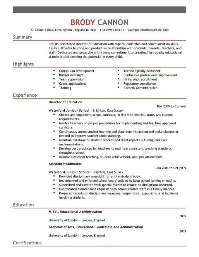 Examples Of Education Resumes