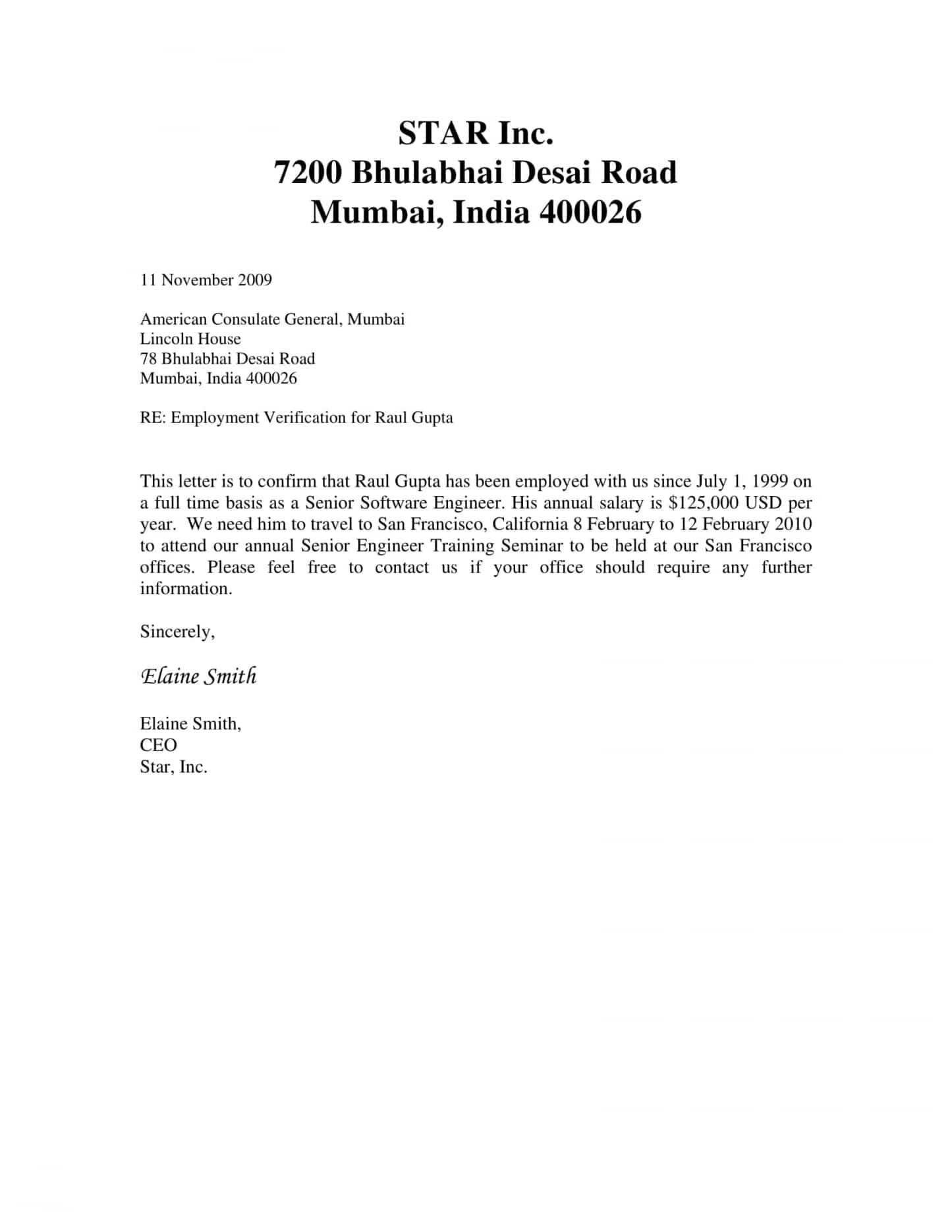 Sample Job Verification Letter