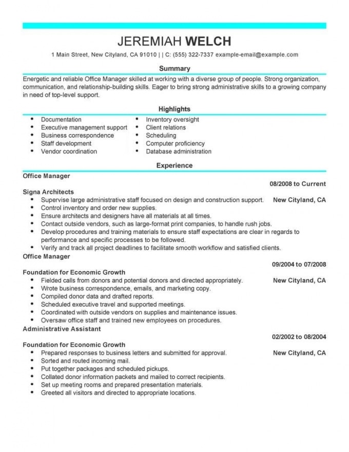 Administration Resume Example