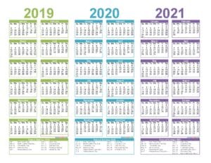 2019 To 2021 3 Year Calendar Printable Free Pdf, Word, Image