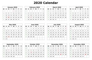 2020 12 Months Calendar Printable | Printable Calendar 2020