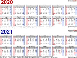 2020-2021 Two Year Calendar - Free Printable Word Templates