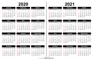 2020 And 2021 Calendar Printable