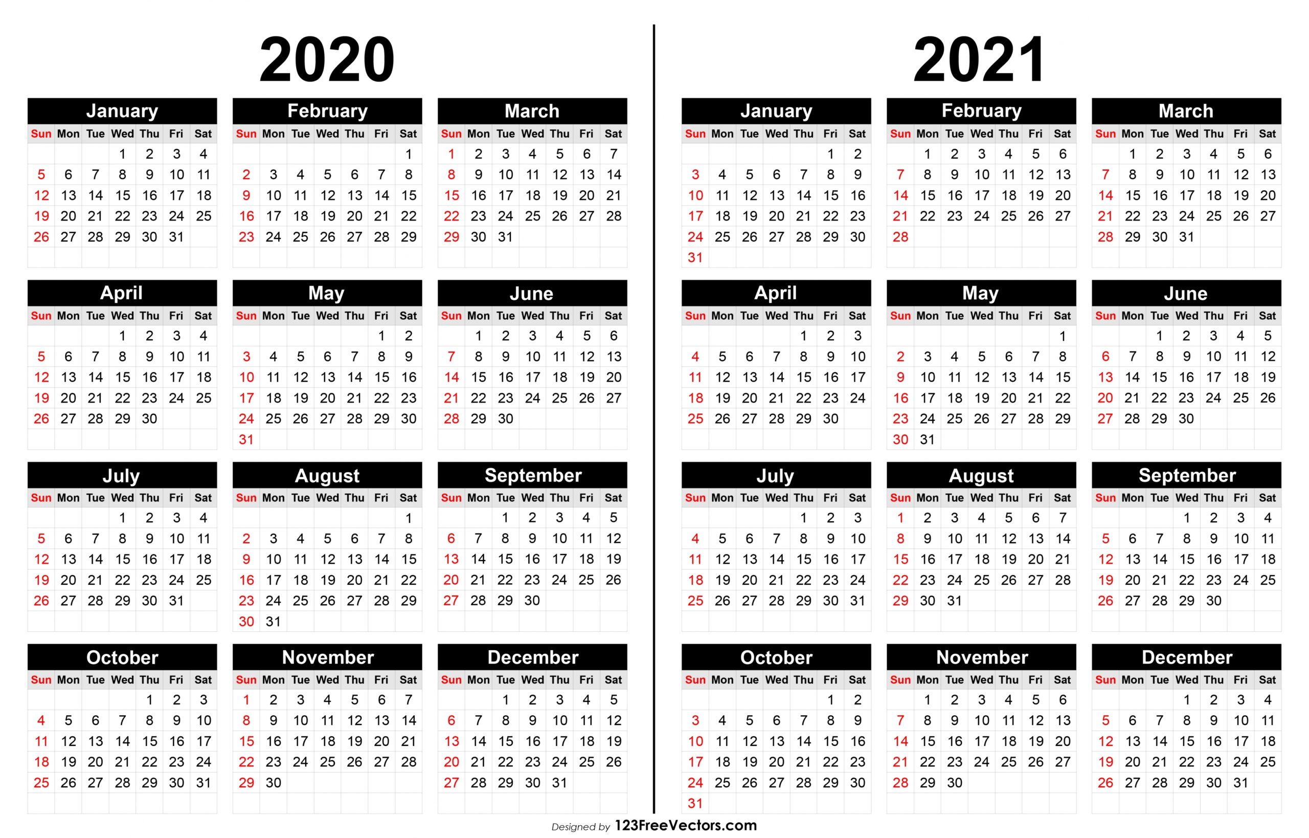 2020 And 2021 Calendar Printable