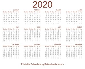 2020 Calendar - Free Printable Yearly Calendar 2020