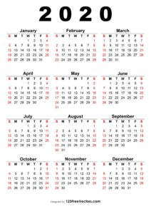 2020 Calendar One Page