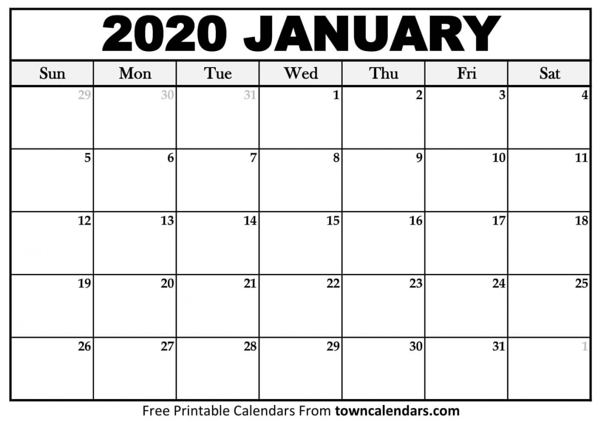 Printable Calendar For January 2020 Printable Calendar For January 2020