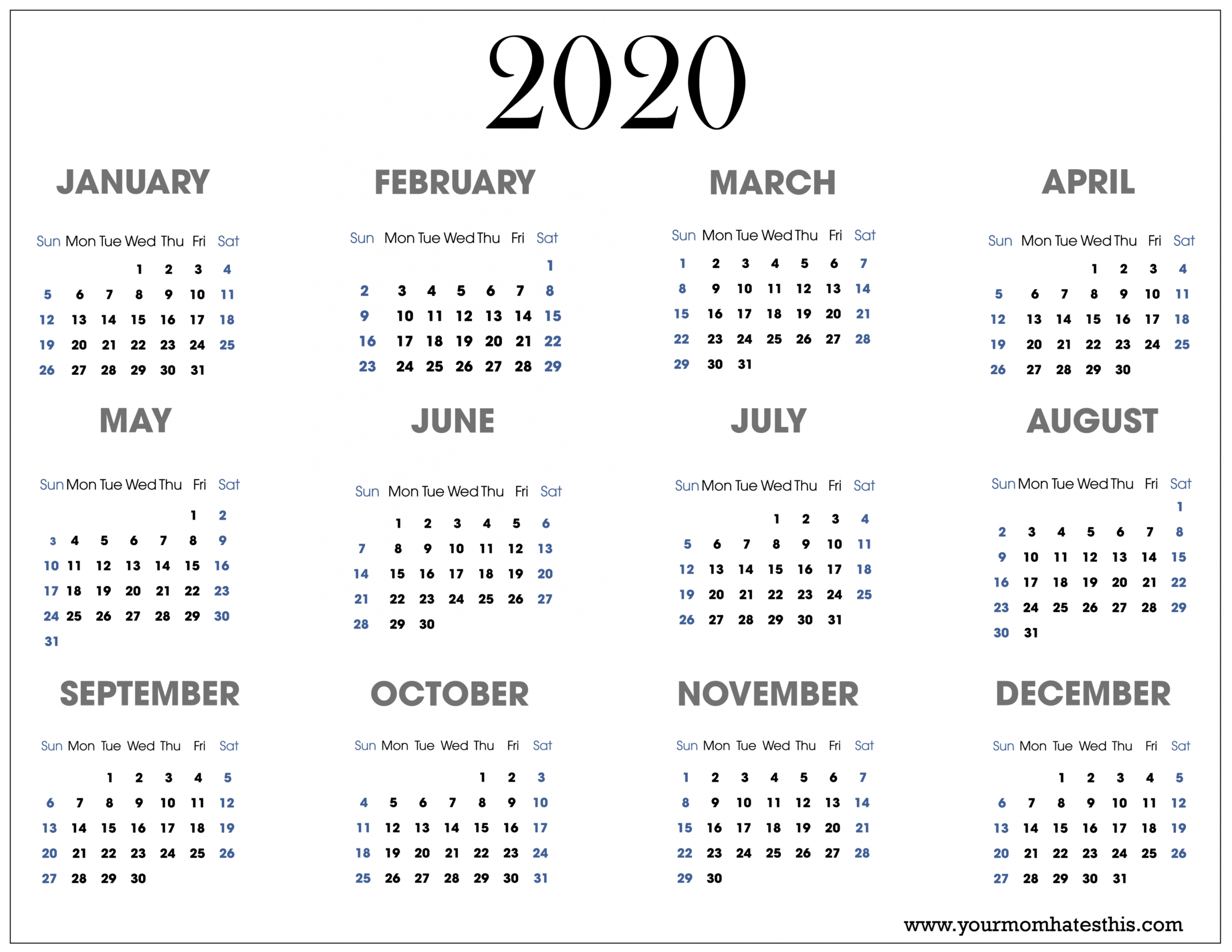 2020 Calendars In Pdf - Download Templates Of Calendar 2020