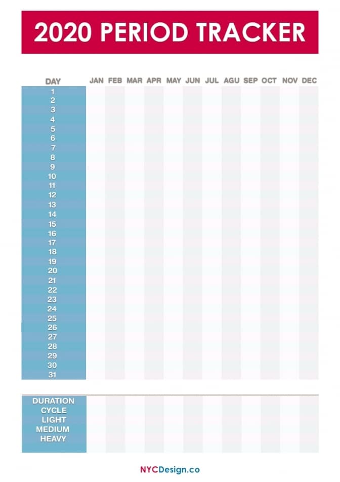 Menstrual Cycle Calendar Printable