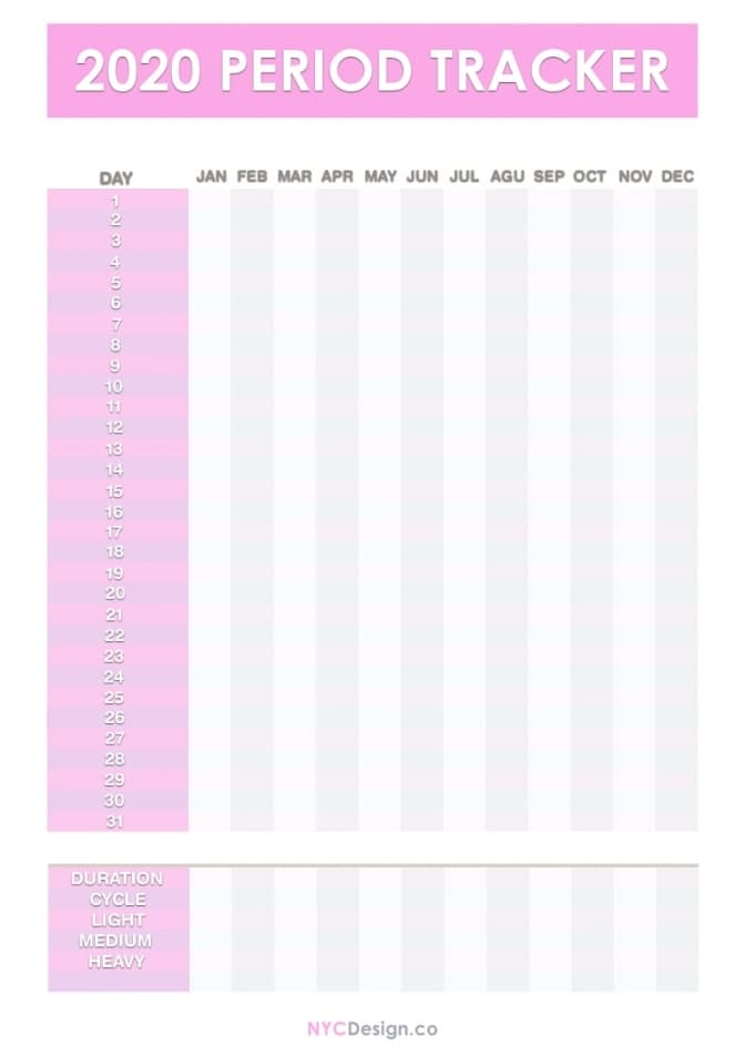 Printable Menstrual Cycle Calendar Free