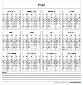 2020 Printable Calendar | Printable Calendar Template