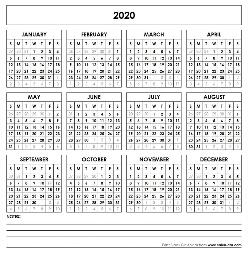 Printable Calendar For 2020
