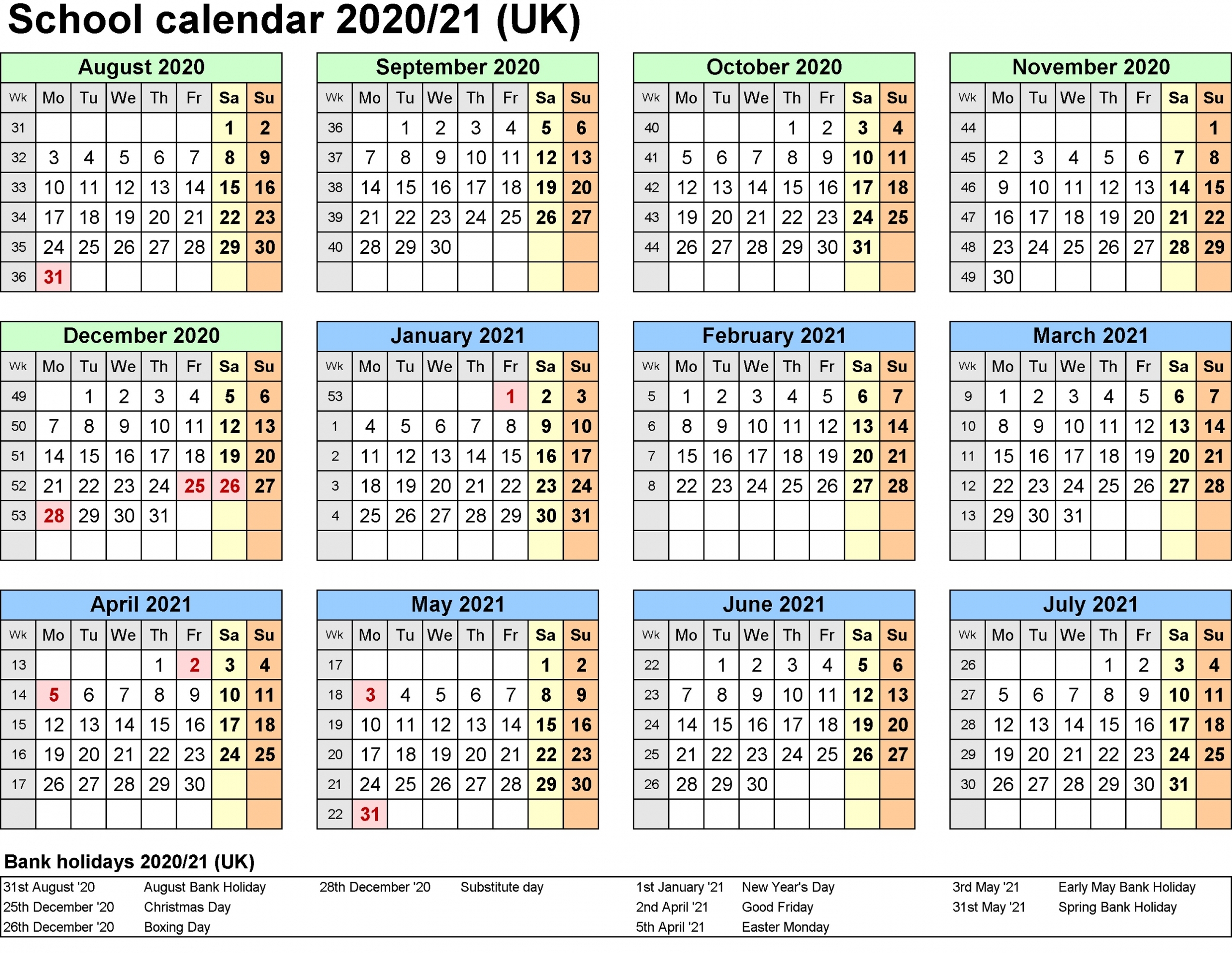 2020 And 2021 School Calendar Printable 2020 And 2021 School Calendar Printable