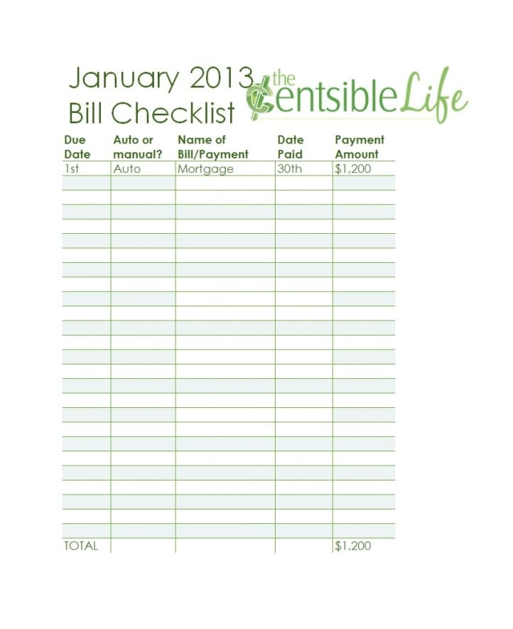 Free Printable Bill Calendar