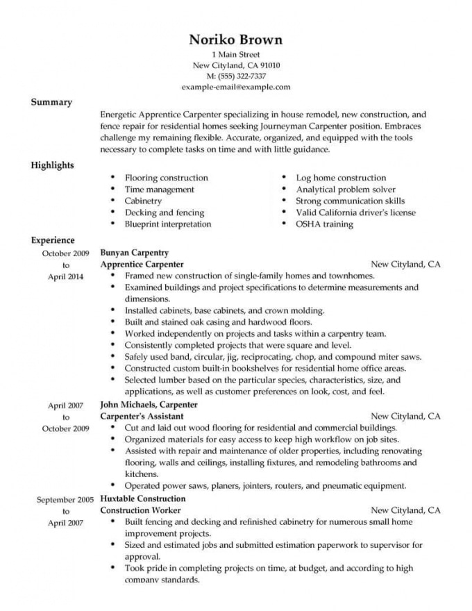 Carpenter Resume Examples