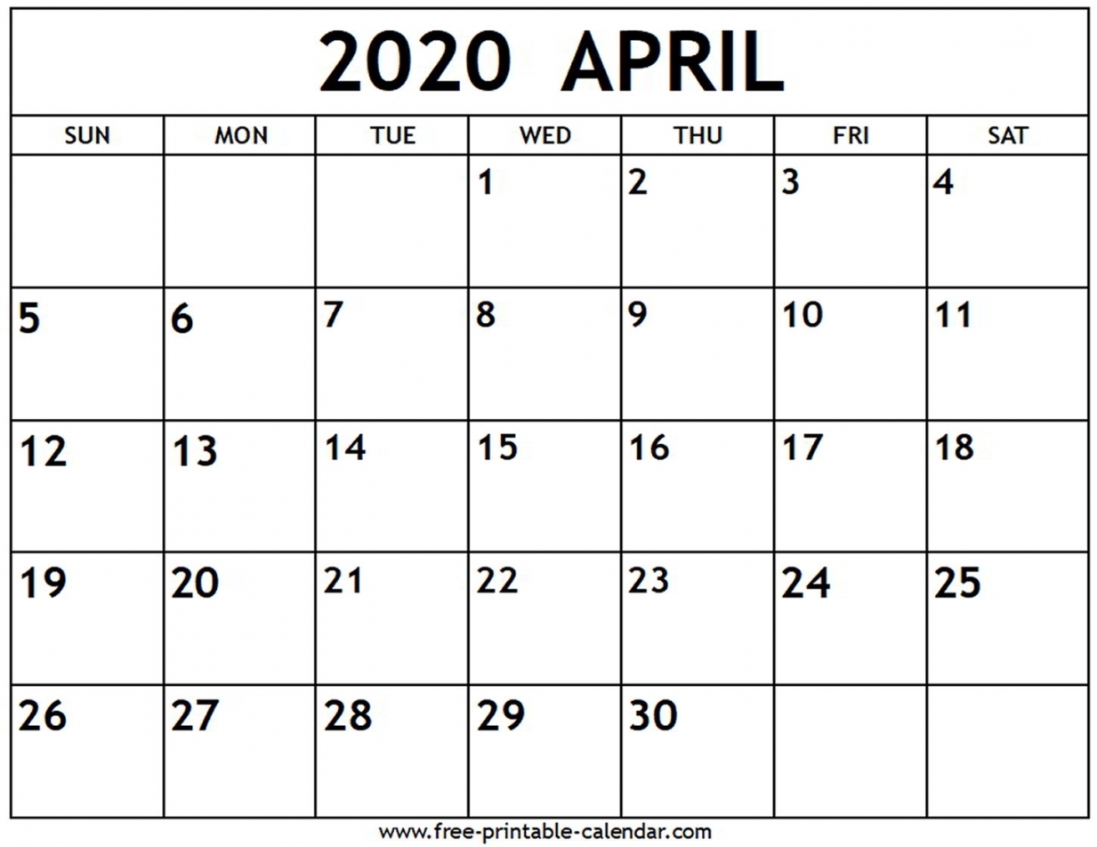 April 2020 Calendar Printable April 2020 Calendar Printable