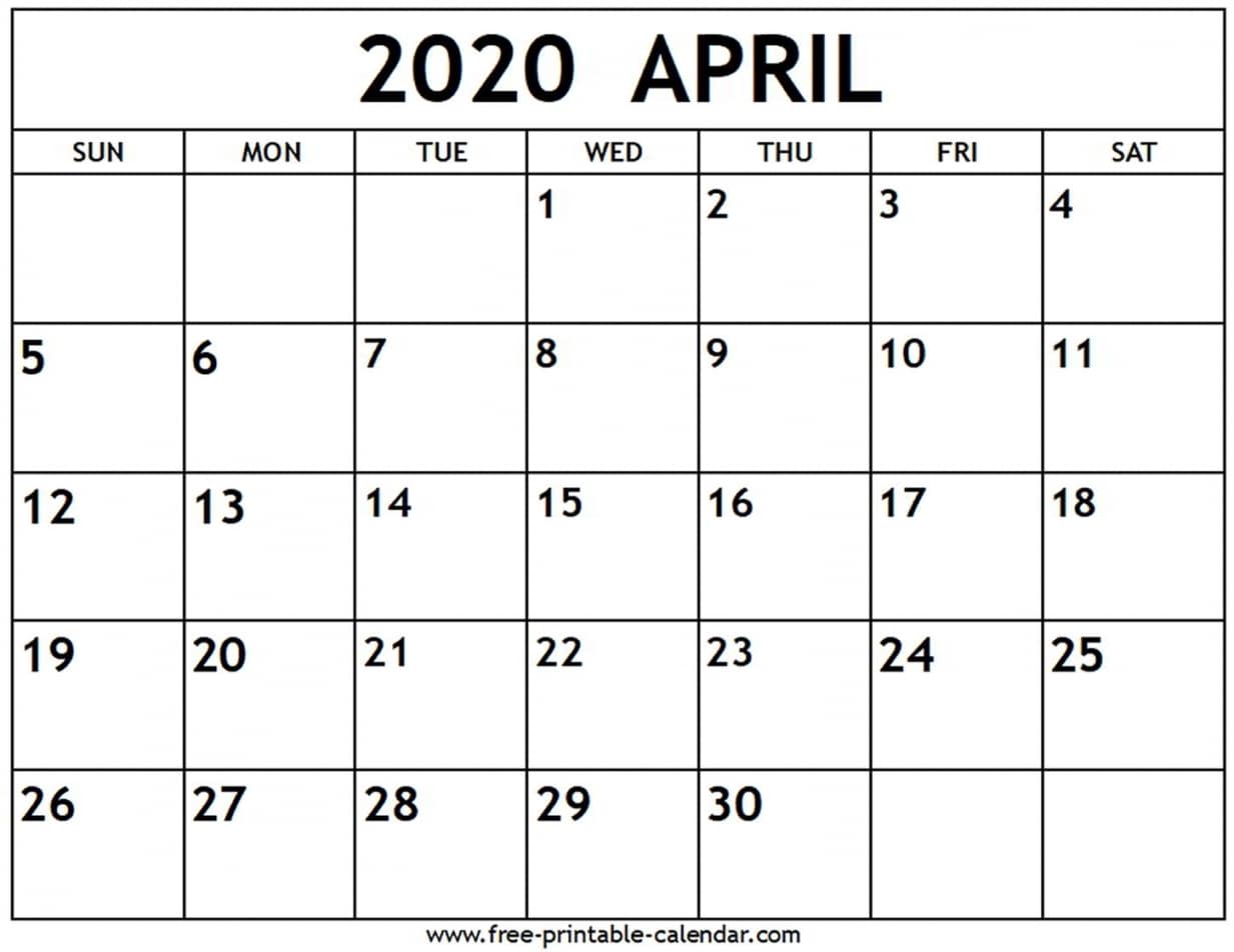 Printable Calendar April 2020