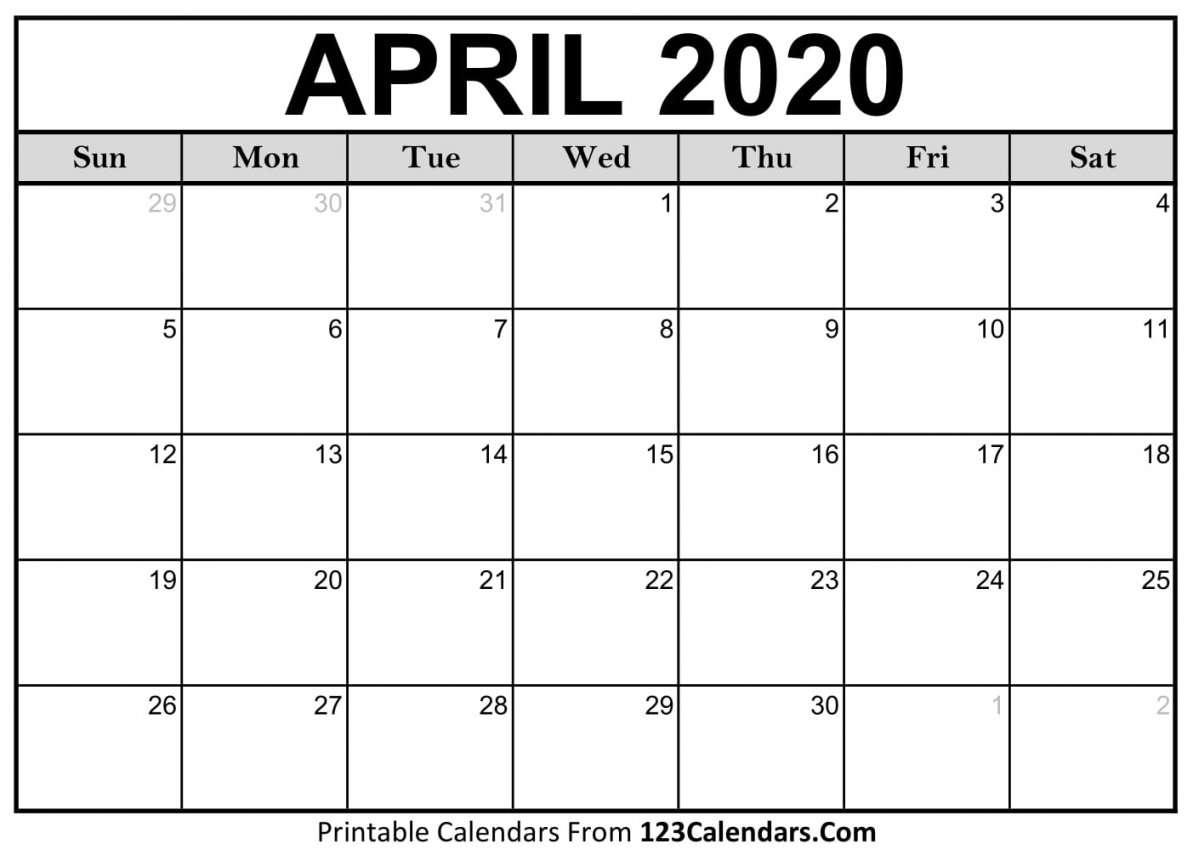 April Printable Calendar 2020 April Printable Calendar 2020