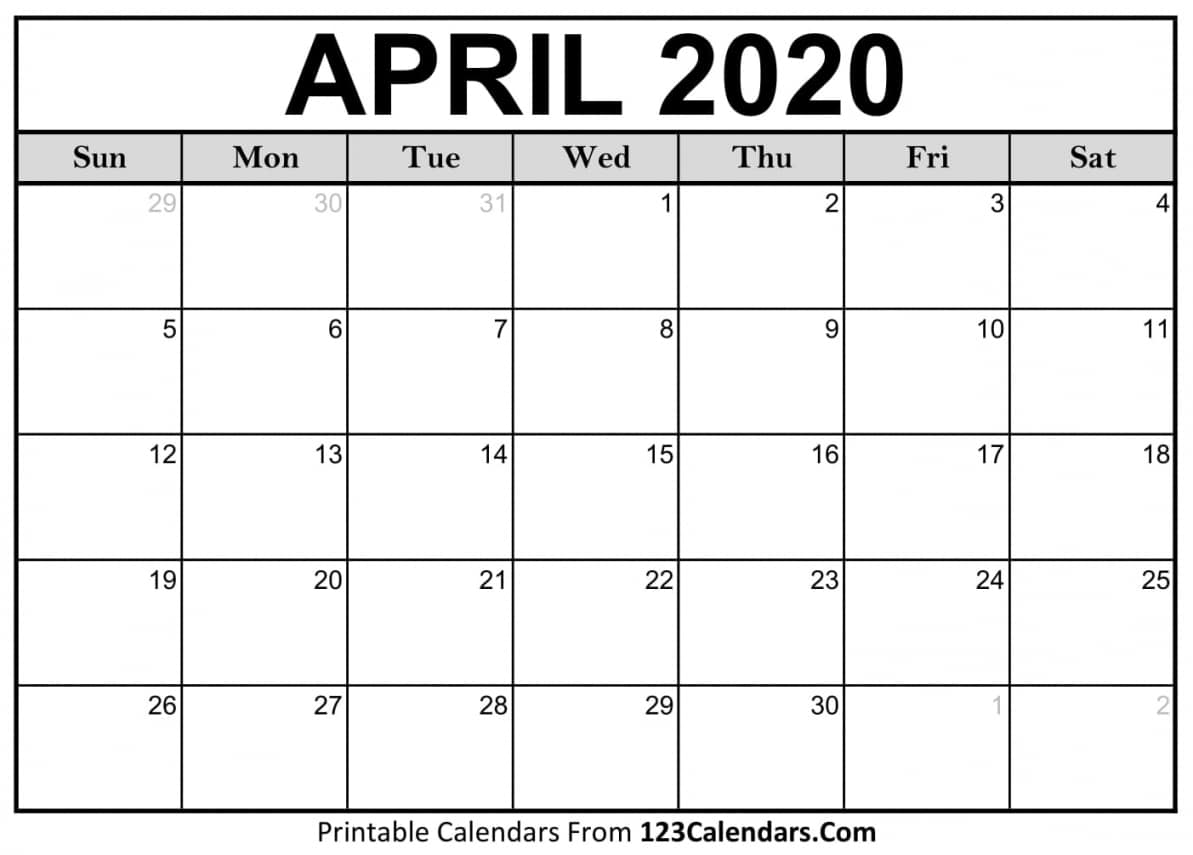 Printable Calendar April 2020