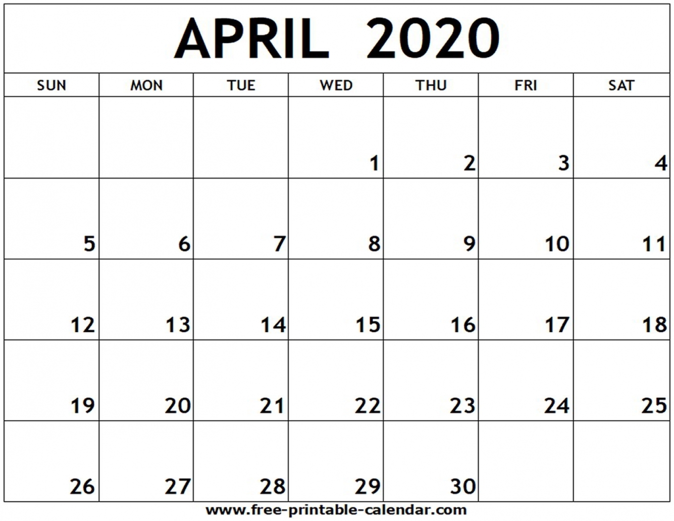 April 2020 Calendar Printable April 2020 Calendar Printable
