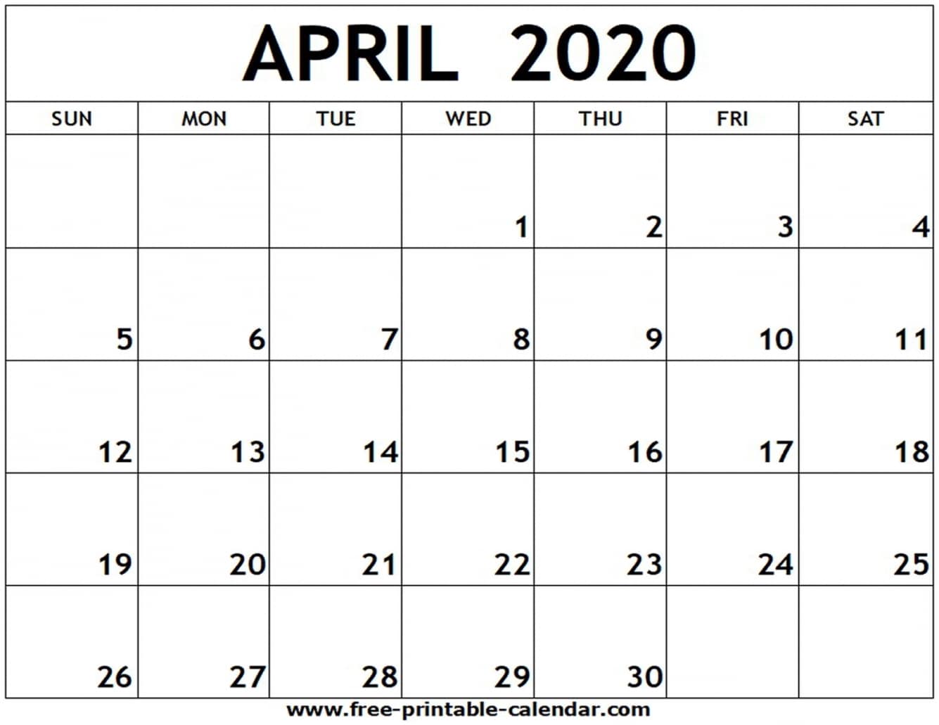Printable Calendar April 2020
