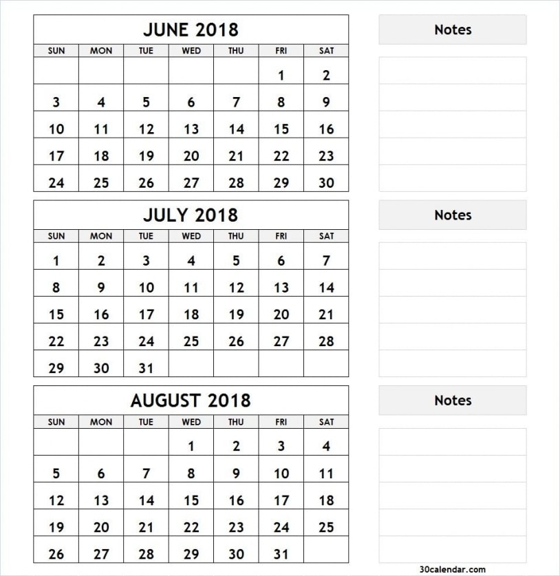 3 Month Calendar Printable