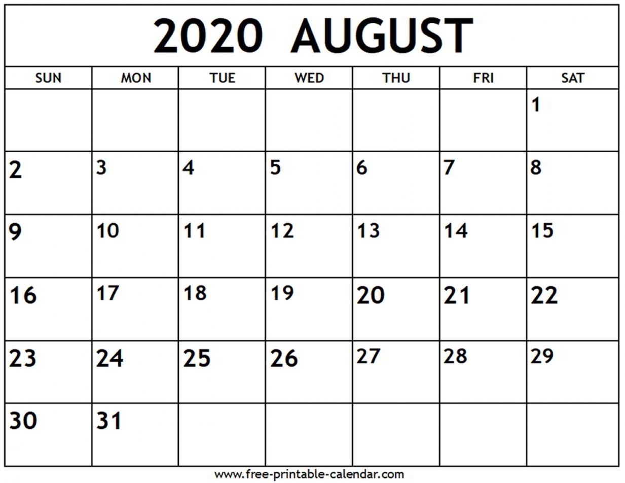 August 2020 Calendar Printable