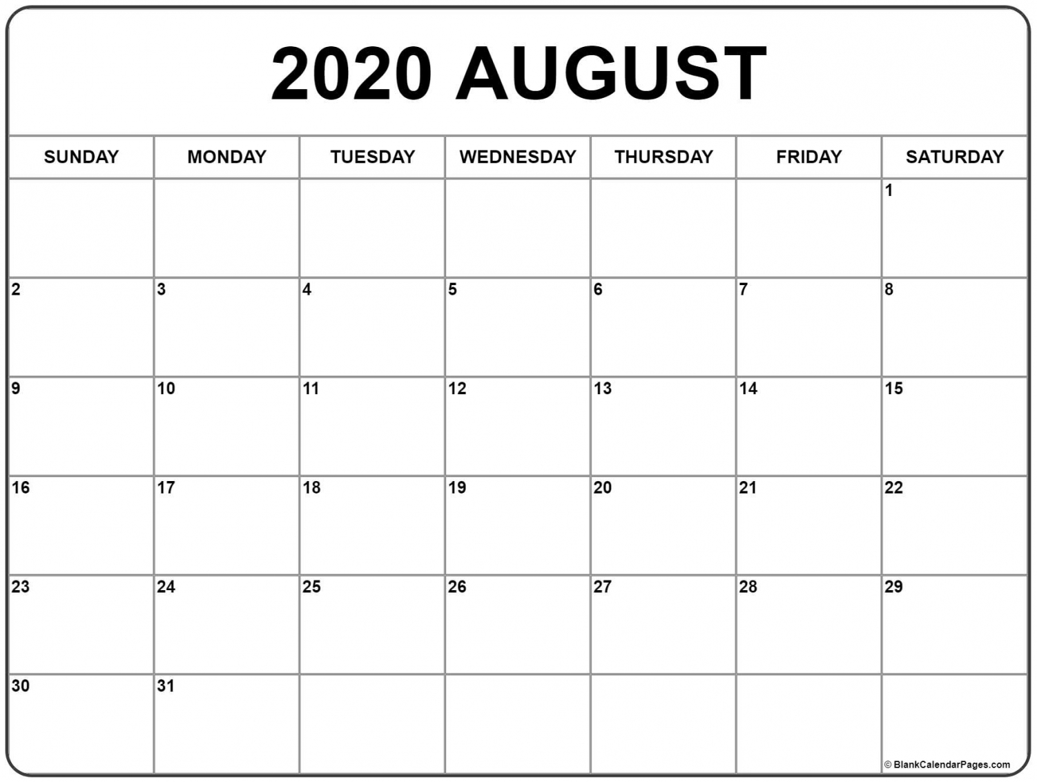 August 2020 Printable Calendar