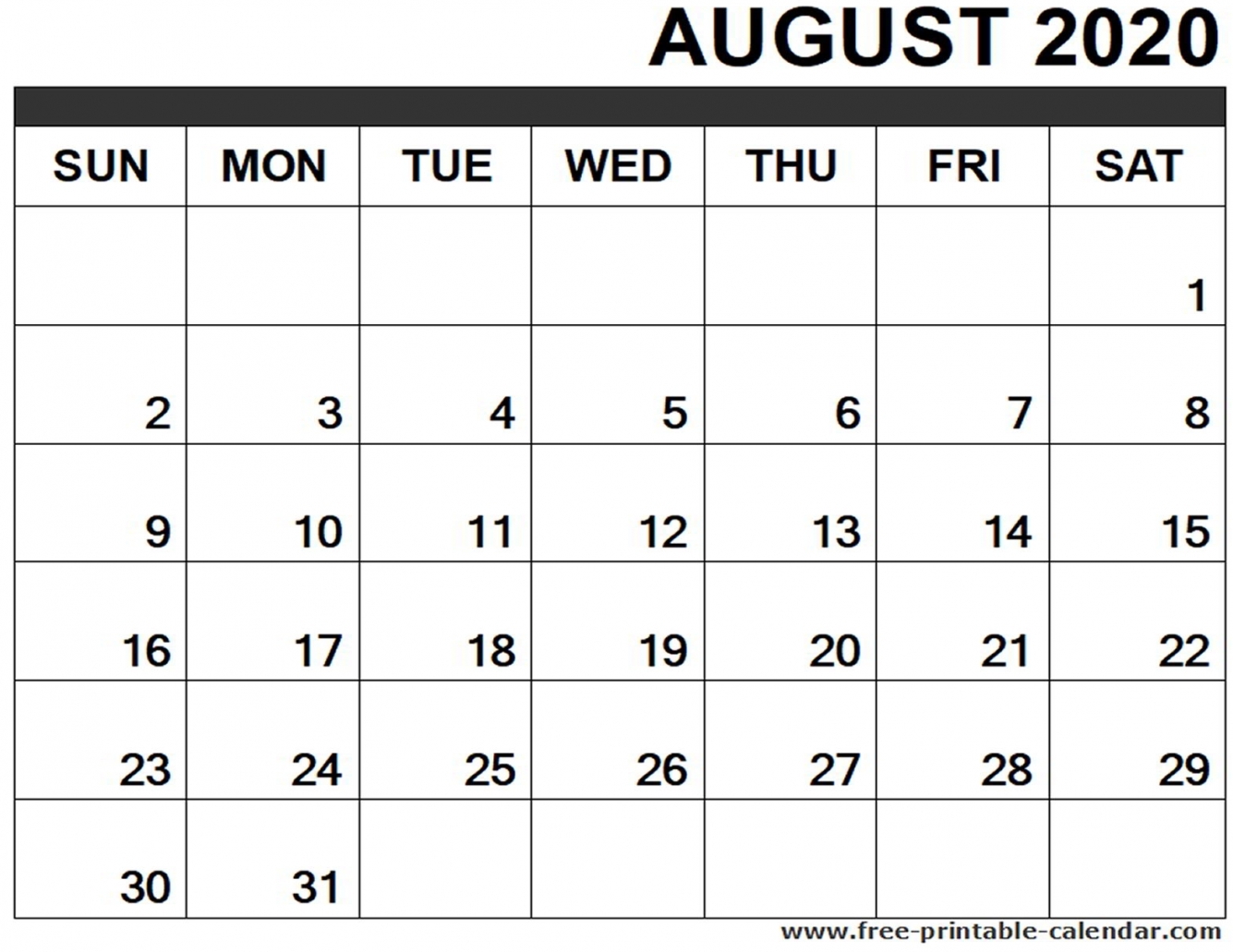 August 2020 Printable Calendar