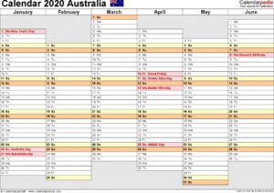 Australia Calendar 2020 - Free Printable Pdf Templates