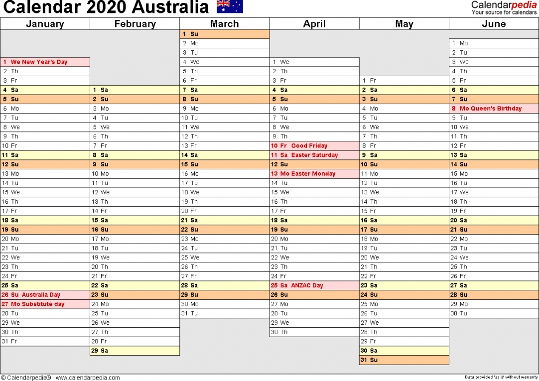 Australia Calendar 2020 - Free Printable Pdf Templates