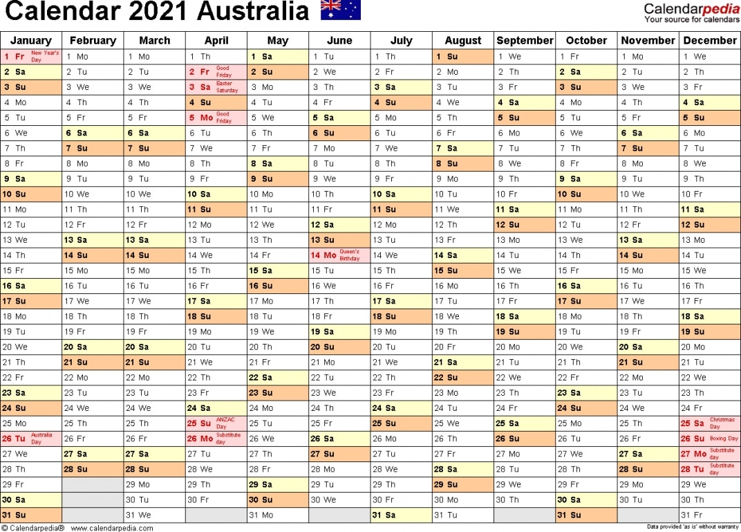 Australia Calendar 2021 - Free Printable Excel Templates