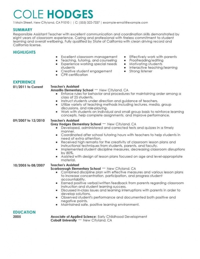 Best Assistant Teacher Resume Example | Livecareer