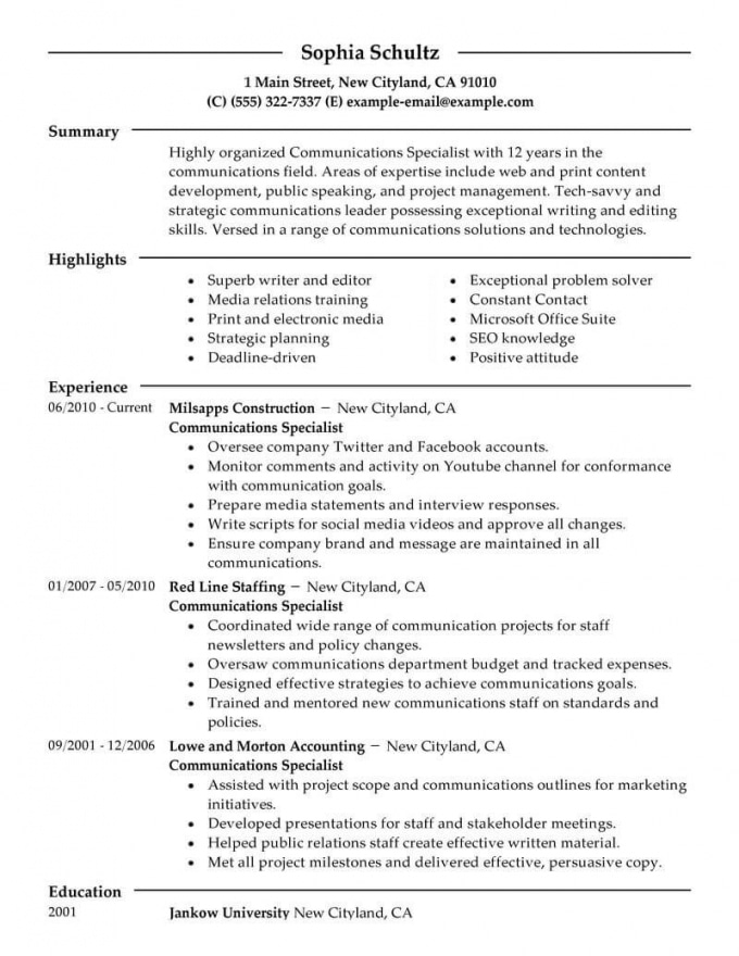 Communication Skills Resume Example