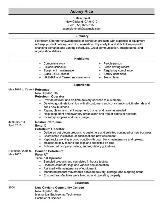Oil And Gas Resume Examples