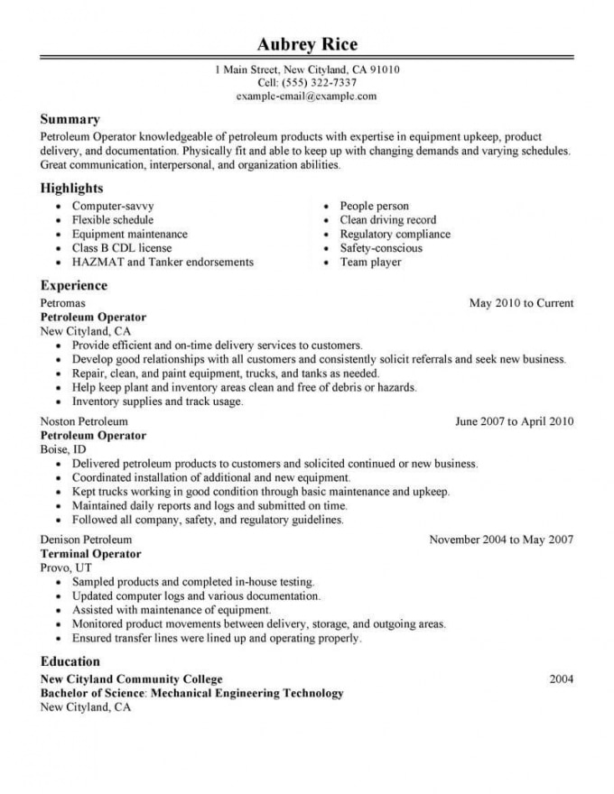 Oil And Gas Resume Examples