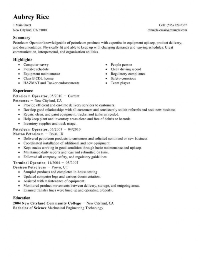 Oil And Gas Resume Examples