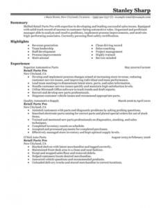 Best Retail Parts Pro Resume Example | Livecareer